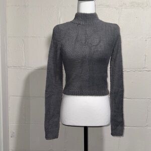 🆕 NWT Hollister Charcoal Mockneck Cropped Fuzzy Sweater Top Size Small